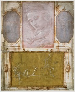 जॉर्जियो वासारी (1511-74) द्वारा &39;लिब्रो देई डेसेग्नि&39; से पृष्ठ 1524 के बाद घुड़सवार और फ़्रेमयुक्त (कागज़ पर मेटलपॉइंट) (विस्तार के लिए 474784 देखें) द्वारा स्कूल इतालवी