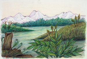 प्रागितिहास - प्राकृतिक पर्यावरण का पुनर्निर्माण (रंग लिथो) द्वारा स्कूल इतालवी