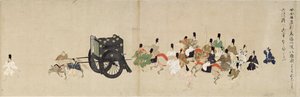 गृह युद्ध की सचित्र कहानी, रोकुहारा की शाही यात्रा (1159-1160) - गुमनाम काम, कागज़ पर पानी के रंग और स्याही, पाँचवाँ स्क्रॉल द्वारा स्कूल जापानी