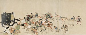 गृह युद्ध की सचित्र कहानी, रोकुहारा की शाही यात्रा (1159-1160) - गुमनाम काम, कागज़ पर पानी के रंग और स्याही, तीसरा स्क्रॉल द्वारा स्कूल जापानी