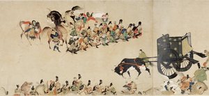 गृह युद्ध की सचित्र कहानी, रोकुहारा की शाही यात्रा (1159-1160) - गुमनाम काम, कागज़ पर पानी के रंग और स्याही, चौथा स्क्रॉल द्वारा स्कूल जापानी