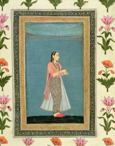 लार्ज क्लाइव एल्बम (कागज पर वॉटरकलर) से वाइन फ्लास्क और कप पकड़े महिला
