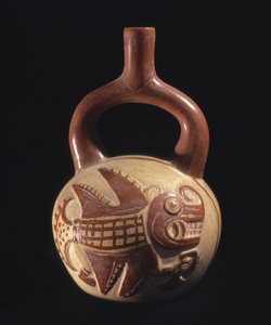 मछली डिजाइन के साथ फूलदान, मोचिका, 200-800AD, (सिरेमिक)