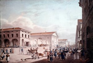 1820 में सेंट पीटर्सबर्ग, सोदोविया स्ट्रीट का दृश्य। बेनामी पेंटिंग द्वारा स्कूलरूसी