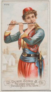 फ़ाइफ़, ड्यूक ब्रांड सिगरेट के लिए संगीत वाद्ययंत्र श्रृंखला एन82 से, 1888, 1888। द्वारा शूमाकर और एटलिंगर
