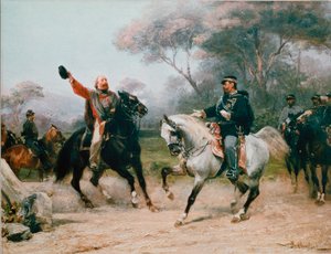 ग्यूसेप गैरीबाल्डी (1807-1882) विटोरियो इमानुएल II (विक्टर इमैनुएल) (विक्टर-इमैनुएल) से सेवॉय से टीनो तक 26/10/1860 से मिलते हैं सेबस्टियानो डी अल्बर्टिस (1828-1897) 19 वीं सदी के मिलान, म्यूजियो डेल रिसोर्गिमेंटो द्वारा पेंटिंग
