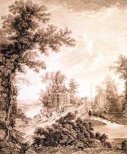 गैचिना में कनेक्टेबल ओबिलिस्क का दृश्य, इवान दिमित्रिच टेलीगिन (बी.1779) द्वारा उकेरा गया, c.1800 (उत्कीर्णन के साथ नक़्क़ाशी)
