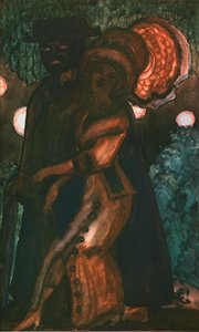 सैरगाह (पैदल यात्रा) - सर्गेई युरीविच सुदेइकिन (सर्ज सुदेइकिन) (1882-1946) द्वारा बनाई गई कृति, कागज़ पर गौचे से बनाई गई, लगभग 1910, 20वीं सदी की रूसी कला, प्रतीकवाद - निजी संग्रह