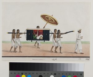 थॉमस होलरॉयड अपनी पालकी में पढ़ता है, c.1835 (कागज पर अपारदर्शी जल रंग)
