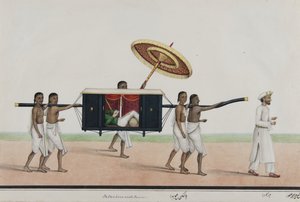 थॉमस होलरॉयड अपनी पालकी में पढ़ता है, c.1835