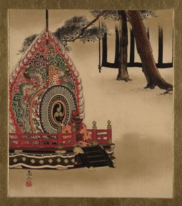 विभिन्न विषयों की लाख पेंटिंग्स: गागाकू नृत्य के लिए ड्रम, 1882। द्वारा शिबता ज़ेशिन