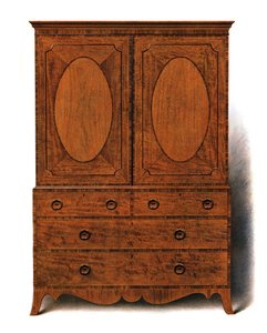 महोगनी और साटनवुड कपड़े प्रेस, 1908।