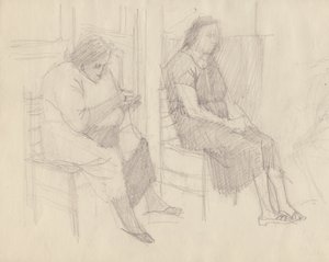 बूढ़ी महिला बुनाई, इटली, c1950।