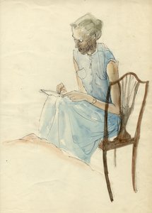 सीटेड वुमन राइटिंग, 1952। द्वारा शर्ली मार्खम