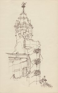 खंडहर हो चुकी इमारत का बुर्ज, c1950। द्वारा शर्ली मार्खम