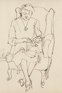 महिला सिलाई, c1950। द्वारा शर्ली मार्खम