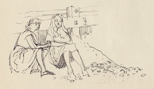 समुद्र तट पर महिलाएँ, इंग्लैंड के दक्षिणी तट, c1950। द्वारा शर्ली मार्खम