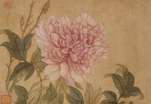 Peony, फूल चित्रों के एक एल्बम से पत्ता (रेशम पर स्याही और रंग)