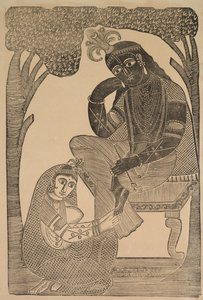 राधा स्ट्रोकिंग कृष्णास फीट, 1800s।