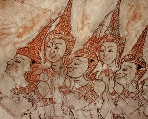 अयुत्या काल (पत्थर पर पेंट) से डेटिंग करने वाले भित्ति चित्रों को दर्शाती भित्ति चित्रों का विस्तार