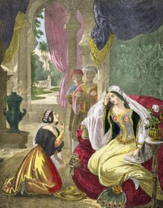 कैप्टिव हिब्रू नौकरानी जो एडवर्ड गवर्नेंस द्वारा 1820 के दशक में छपी एक बाइबिल से नामान की पत्नी का इंतजार कर रही थी द्वारा सीगफ्राइड डेटलर बेंडिक्सन