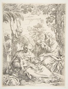 मिस्र में अपनी उड़ान पर आराम करने वाले पवित्र परिवार, ca. 1637-1639।