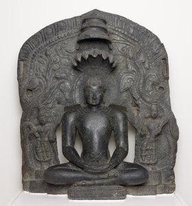 Jaina Tirthankara Parshvanatha with Serpent Hood Seated in Meditation (Dhyanamudra), from Karnataka, India (chlorite)