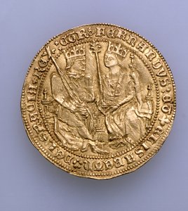 आरागॉन के फर्डिनेंड द्वितीय (1479-1516) के डबल एक्स्टेलेंट और कैस्टिल के इसाबेला (1474-1504), सेविले मिंट, 1475 (सोना) (168056 देखें)