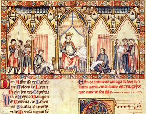 Fol.5r अल्फोंसो एक्स (1221-84) के दरबार, काज़िले और लियोन के राजा, केंटिगास डे सांता मारिया से लघु द्वारा स्पेनिश स्कूल