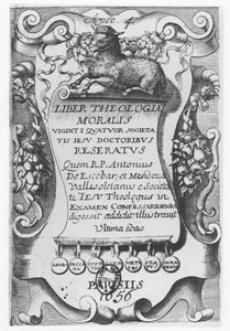 धर्मशास्त्र के लिए बुक frontispiece, एंटोनियो एस्कोबार y मेंडोज़ा द्वारा 1656 द्वारा स्पेनिश स्कूल