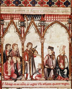 अल्फोंसो एक्स ("द वाइज") किंग ऑफ कैस्टिले और लियोन (1221-84) - द किंग्स कोर्ट एंड द म्यूजिशियन के निर्देशन में बनाया गया, "कैंटिगस डी सांता मारिया"" से चित्रण समूह, संकटमोचनों का समूह। सेंट मैरी के गीत (कैंटिगो) की पांडुलिपि से लघु द्वारा स्पेनिश स्कूल