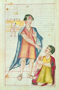 एक क्विपु का चित्रण, &39;पेरू के इंका किंग्स के इतिहास और रॉयल वंशावली से, उनके कर्मों, रीति-रिवाजों, वेशभूषा और सरकार के तरीके&39; से, जिसे कोडिस मुरुआ के नाम से जाना जाता है द्वारा स्पेनिश स्कूल