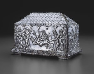 संत एड्रियन और नतालिया की सहायक गद्दी, c.1150 (सिल्वर और ओक कोर) द्वारा स्पेनिश स्कूल
