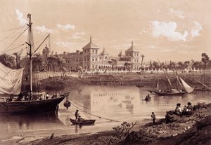 सेविला, सैन टेल्मो पैलेस ग्वाडलक्विविर नदी के तट पर स्थित है। अंडालूसिया, स्पेन (19वीं शताब्दी)। मैड्रिड, राष्ट्रीय पुस्तकालय। द्वारा स्पेनिश स्कूल