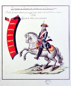 हवाना कैवलरी रेजिमेंट के स्वयंसेवकों की वर्दी, 1763 (प्रिंट) द्वारा स्पेनिश स्कूल