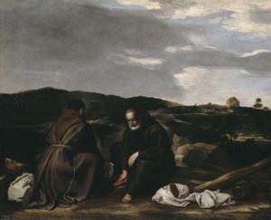लैंडस्केप में दो भिक्षुओं, c.1645 द्वारा स्पेनिश या इतालवी स्कूल