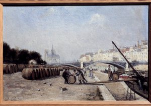 सुली ब्रिज पर सीन, वाइन पोर्ट, क्वा सेंट बर्नार्ड। स्टैनिस्लास लेपिन (1835-1892) द्वारा पेंटिंग। १८८२-१८८५। मंद। 0.15 x 0.23। निजि संग्रह