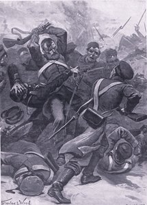 इंकमैन: 55 वीं (2 वीं सीमा) रेजिमेंट ने रूसियों को चार्ज किया, भूमि और समुद्र पर ब्रिटिश लड़ाई से चित्रण, 1915
