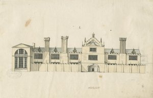 Blithfield Hall: टिंटेड पेन ड्राइंग, nd [18 प्रतिशत] (ड्राइंग) द्वारा स्टीबिंग शॉ