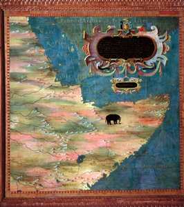 पूर्वी अफ्रीका (सोमालिया और इथियोपिया) स्टेफानो बोन्सिग्नोरी (? -1589) इतालवी कॉस्मोग्राफर और चित्रकार द्वारा बनाया गया नक्शा। 1581 के आसपास। फ्लोरेंस, पलाज्जो वेक्चिओ, साला डेल मप्पामोंडो