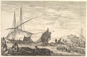 एक गैली बाएं, छह तोपों और चार लोगों को अग्रगामी में छोड़ दिया गया ..., ca. 1652-1657। द्वारा स्टेफानो डेला बेला