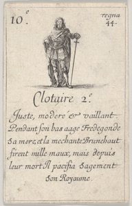 Clotaire 2.-e Juste, moderé ..., गेम ऑफ किंग्स ऑफ फ्रांस से Jeu des Rois de Fran ..., 1644। द्वारा स्टेफानो डेला बेला