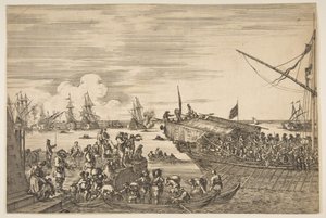 Livorno के बंदरगाह से एक गली की दूरी, Livorno के बंदरगाह के दृश्य से, ... 1654-55। द्वारा स्टेफानो डेला बेला