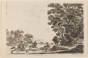 हिरण शिकार के साथ वन, 1642। द्वारा स्टेफानो डेला बेला