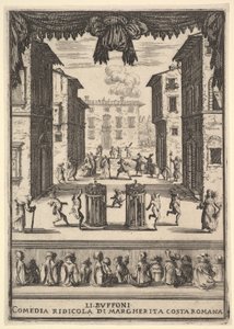 मोर्चा के लिए फुसफुसा द बफून ली बफोनी, एक मंच पर एक पु ... सदन, 1639-41। द्वारा स्टेफानो डेला बेला