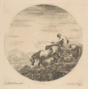 घोड़े की पीठ पर चरवाहा जानवरों को चलाता है, सीए। 1646. द्वारा स्टेफानो डेला बेला