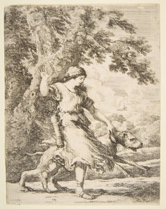 कॉलर द्वारा एक बड़े कुत्ते को पकड़े हुए अप्सरा, ca. 1654. द्वारा स्टेफानो डेला बेला