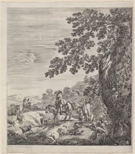 1656 में जानवरों के झुंड के पास से गुजरते हुए दो सवार। द्वारा स्टेफानो डेला बेला