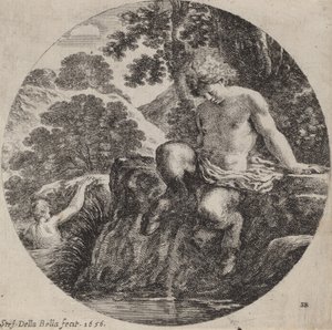 एक धारा के तट पर युवा व्यंग्यकार, 1656। द्वारा स्टेफानो डेला बेला