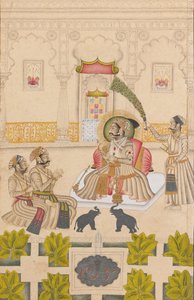 महाराणा अमर सिंह II ने दो रजत हाथियों को दिखाया है। 1705। द्वारा स्टिपल मास्टर